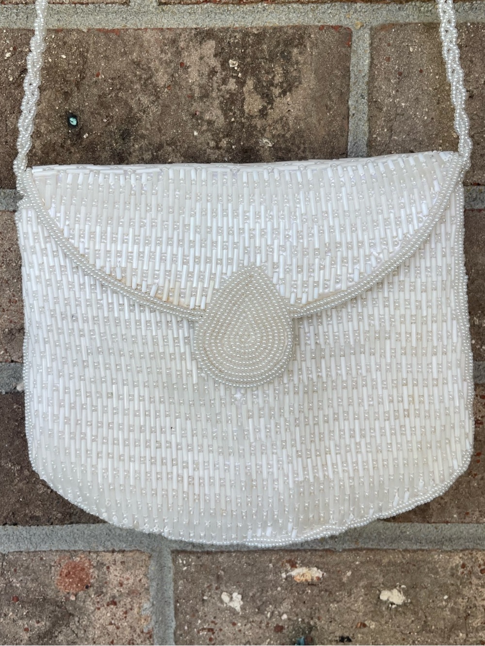 White Beaded Shoulder Bag Pearl Evening Purse Bridal Vintage
